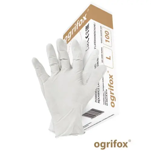 Rękawice lateksowe pudrowane białe OX-LAT WHI marki OGRIFOX opakowanie - 100 sztuk